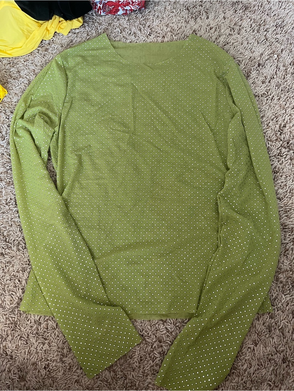 Olive Green Long Sleeve Polka Dot Top